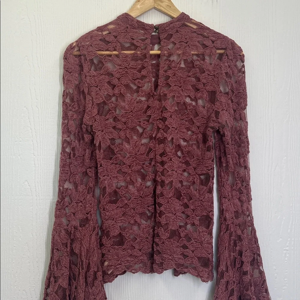 Anthropologie - Akemi + Kin Rose Pink Mock Neck Lace Long Sleeve Blouse Size 6